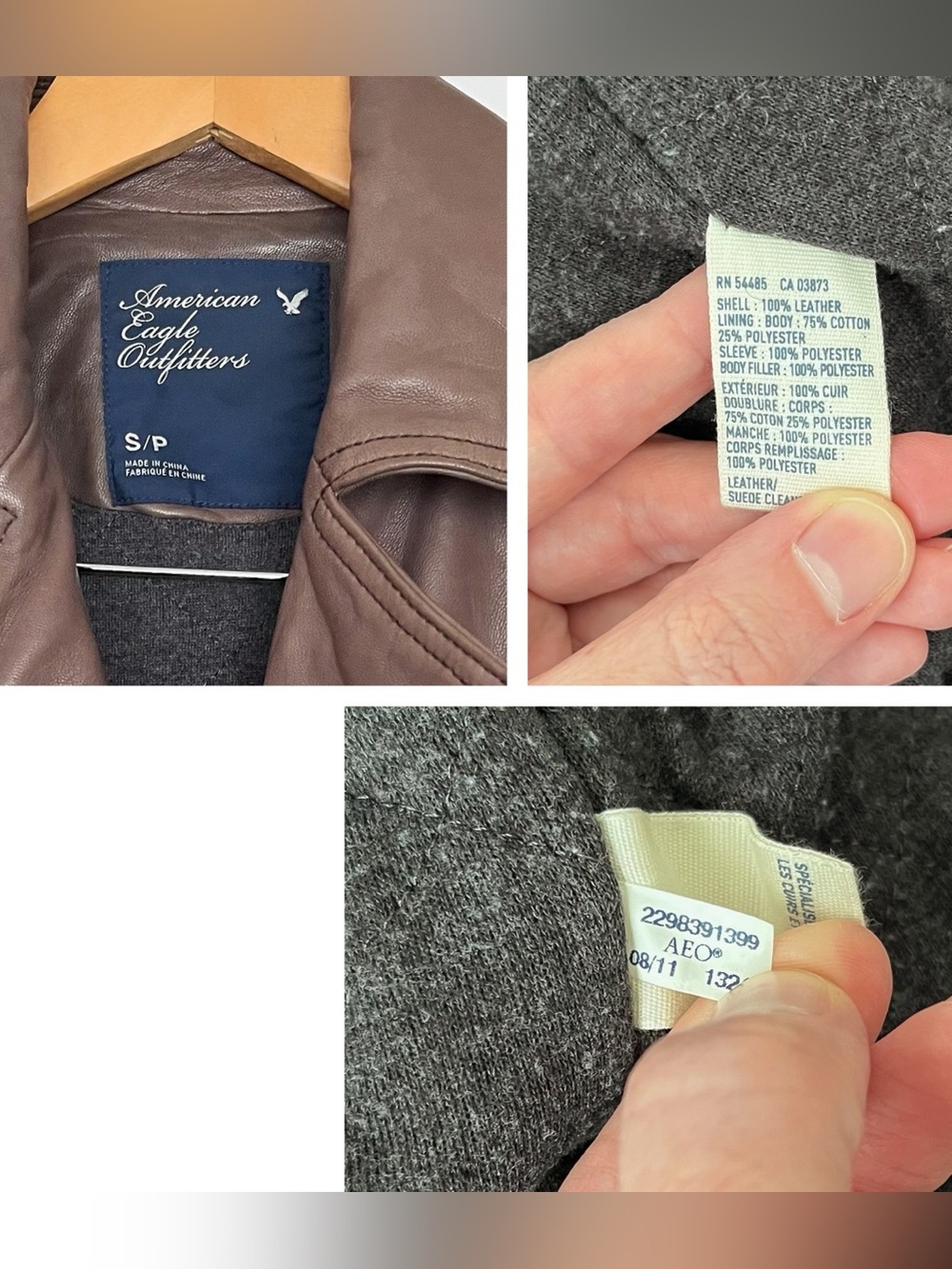 American Eagle Genuine Leather Bomber Jacket Elbow Patches Military Size Small - Picture 13 of 16